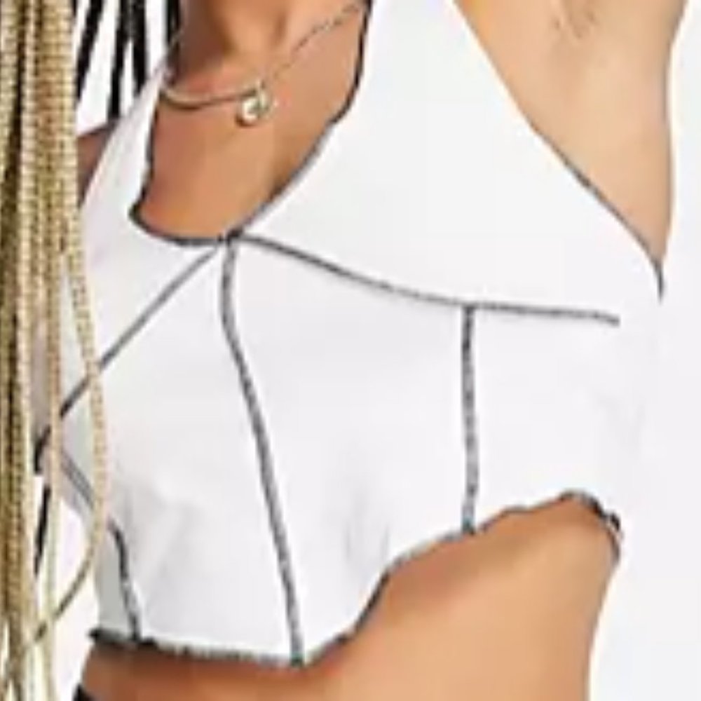 ASOS DESIGN corset halter top with exposed seams in white